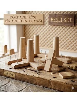 Legora Wood Design 1. Sınıf Gürgen Ağacı Mobilya Kanepe Koltuk Tv Ünitesi Mobilya Ayakları 5’li Set Köşe Ayak ve Destek Ayağı 15 cm Robot Süpürge Uyumlu