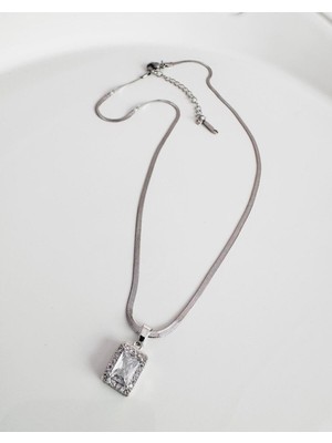 Devi Fashion Çelik Silver Baget Kolye 40 cm