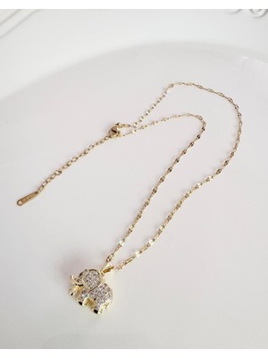 Devi Fashion Çelik Fil Gold Kolye 40 cm