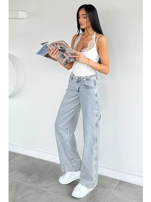 Gülseli Kadın Kargo Cep Detaylı Yıkamalı Jean Kot Pantolon P-00021681