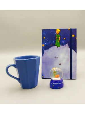 As Gift Küçük Prens Temalı Defter & Mavi Kupa & Küçük Prens Kar Küresi Hediye Seti