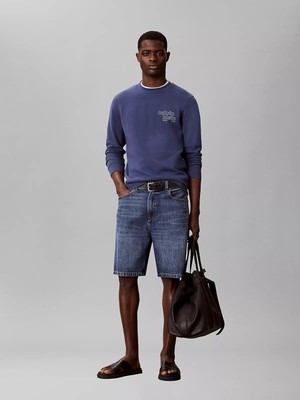 Calvin Klein Erkek Normal Kesim Pamuk Keten Karışımlı Denim Mavi Şort LV04RF914G-V84