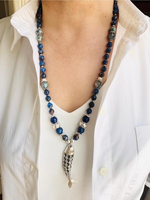 Devi Fashion Jasper Doğal Taş Tasarım Balık Kolye 65 cm