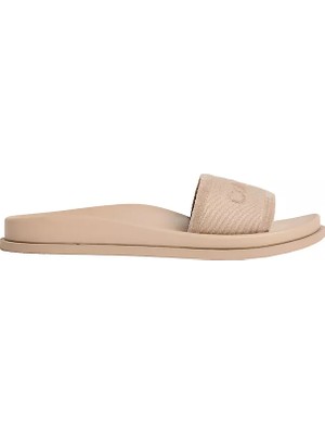 Calvin Klein Kadın Deri Ck Desenli Rahat Taban Bej Terlik HW0HW02887-PDT