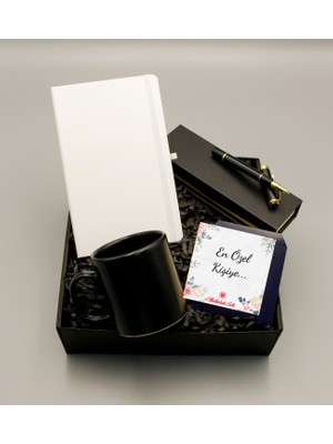 As Gift Beyaz Defter & Siyah Kupa & Siyah Roller Kalem Hediye Seti