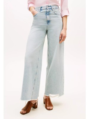 Tommy Hilfiger Kadın Yüksek Bel Geniş Paçalı Pamuklu Denim Mavi Jeans WW0WW48573-1AA