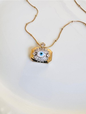 Devi Fashion Charm Kare Göz Çelik Kolye