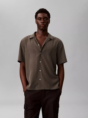 Calvin Klein Erkek Rahat Kalıp Pamuklu Kısa Kollu Kahverengi Gömlek LV04LF114G-9O9