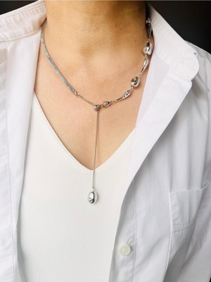 Devi Fashion Asansörlü Silver Damla  Kolye