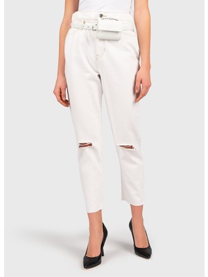 Liu Jo Kadın Pamuklu Normal Kesim Rahat Beyaz Jeans UA2043D4622-BEY