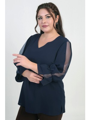 By Saygı V Yaka Yarı Organze Krep B.b. Bluz