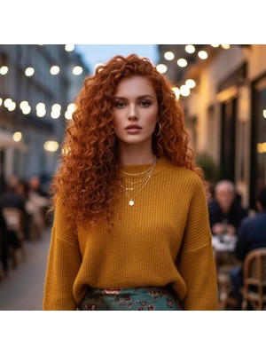Liyuza Gerçek Front Lace Tül Peruk - Afro Dalgalı - Bakır 70-75CM