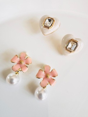 Devi Fashion Çiçek Kalp 2’li Gold Küpe Set
