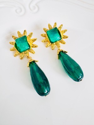Devi Fashion Yeşil Vintage Güneş Küpe 8 cm