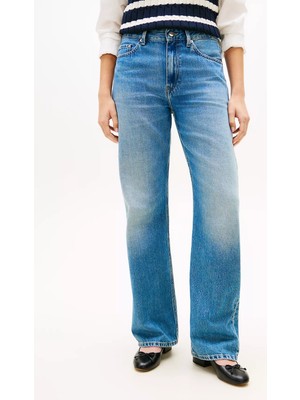 Tommy Hilfiger Kadın Rahat Kalıp Geniş Paçalı Pamuklu Denim Mavi Jeans WW0WW50621-1A7