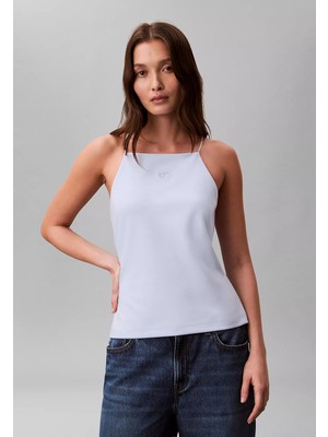 Calvin Klein Kadın Slim Fit Dar Ip Askılı Pamuklu Düz Dokuma Kumaş Mavi Bluz LV044F206G-C1O