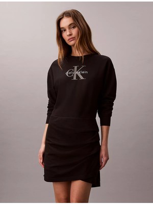Calvin Klein Kadın Regular Fit Yuvarlak Yakalı Düşük Omuzlu Büzgülü Kısa Siyah Elbise LV047E224G-UB1