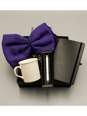 As Gift Siyah Defter & Beyaz Kupa & Şal & Beyaz Roller Kalem Hediye Seti