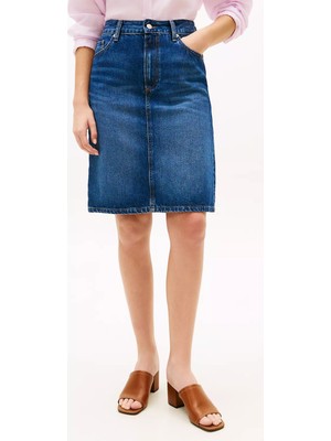 Tommy Hilfiger Kadın Denim Kumaş Düz Cepli Kısa Boy Mavi Etek WW0WW49669-1BJ