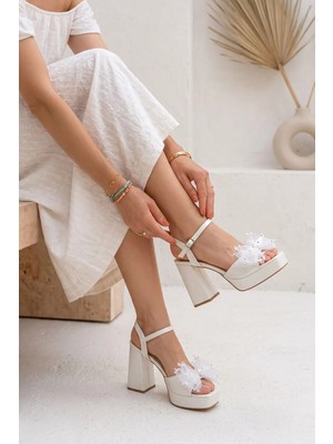 Stilbagshoes Francesca Tül Fiyonk Detyalı Kadın Abiye Ayakkabı Sedef
