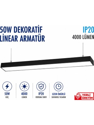 Lampist 50W Sıva Üstü Linear Armatür 6500K – Siyah Kasa