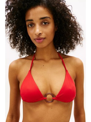 Tommy Hilfiger Kadın Suni Kaplumbağa Kabuğu Desenli Halkadan Metalik Detaylı Turuncu Bikini Üstü UW0UW06387-SNE