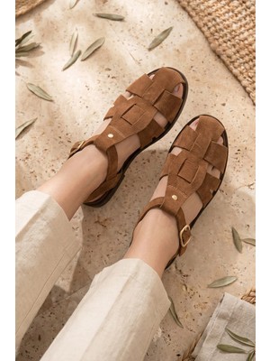Stilbagshoes Della Tokalı Hakiki Deri Kadın Sandalet Taba