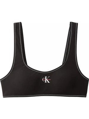 Calvin Klein Kadın Ck Baskılı Dikiş Detaylı Yumuşak ve Esnek Kumaşlı Siyah Bikini Üstü LV00Q61100-UB1