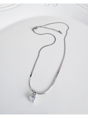 Devi Fashion Çelik Silver Tek Taş Kolye 40 cm