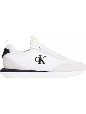 Calvin Klein Kadın Logolu Süet Detaylı Ck Desenli Bağlamalı Rahat Taban Beyaz Sneaker YW0YW02060-05V