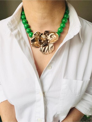 Devi Fashion Choker Gül Detay Yeşil Kolye