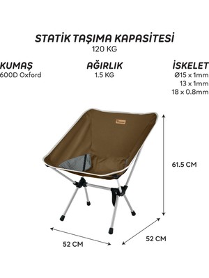 Freecamp Jett Katlanır Sandalye Kahverengi 600D Oxford Malzeme ile 120 kg Taşıma Kapasitesi