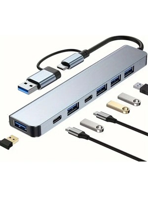 Roichil® 8 In 1 USB Çevirici Notebook Macbook Type-C Uyumlu Görüntü Aktarıcı Hub