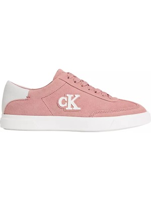 Calvin Klein Kadın Süet Deri Rahat ve Düz Taban Ck Logolu Pembe Sneaker HW0HW03144-0J2