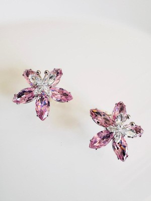 Devi Fashion Pembe 925 Ayar Gümüş Çiçek Kelebek Küpe 2 cm