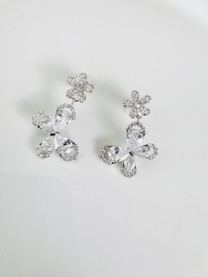Devi Fashion Çiçek Rodyum Kaplama Silver Küpe