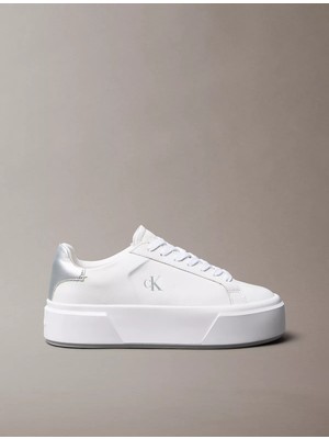 Calvin Klein Kadın Kalın Topuk Deri Bağcıklı Rahat Taban Beyaz Sneaker YW0YW01929-0LC