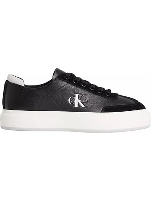 Calvin Klein Kadın Platform Tabanlı Süet Detaylı Ck Logo Desenli Siyah Sneaker HW0HW02984-01R