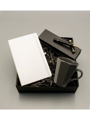 As Gift Beyaz Defter & Siyah Kupa & Kutusuyla Siyah Roller Kalem Hediye Seti