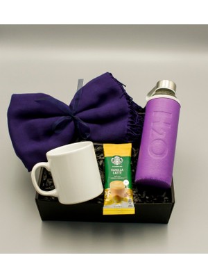As Gift Beyaz Kupa & H2O Kılıflı Suluk & Şal & Vanilla Latte Hediye Seti