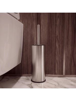 Zift Unique Paslanmaz Çelik Wc Fırçası -Satine Yüzey Modern Klozet Fırçası-Lüks Banyo & Tuvalet-Kapaklı Hijyenik