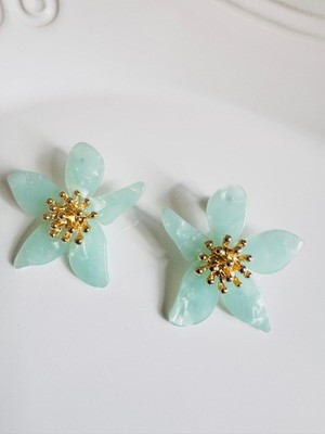 Devi Fashion Yeşil Çiçek Küpe 4 cm