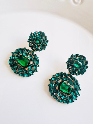 Devi Fashion Yeşil Abiye Küpe 6 cm