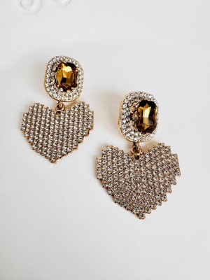 Devi Fashion Büyük Kalp Zirkon Taşlı Küpe 6 cm