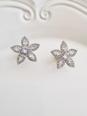 Devi Fashion Kristal Taşlı Çiçek Abiye Küpe 3 cm