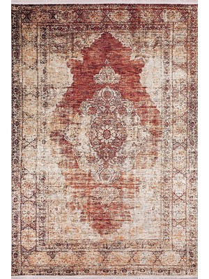 Pera Halı Eskitme Kırmızı Bej Halı - 1009OU