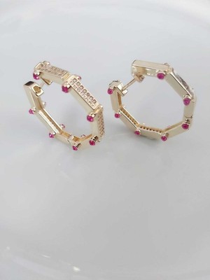 Devi Fashion Serenay Küpesi Pembe Taşlı Leyla Küpe