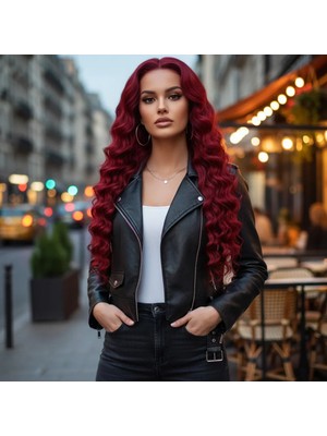 Liyuza Gerçek Front Lace Tül Peruk - Yoğun Dalgalı - Kızıl 70-75CM