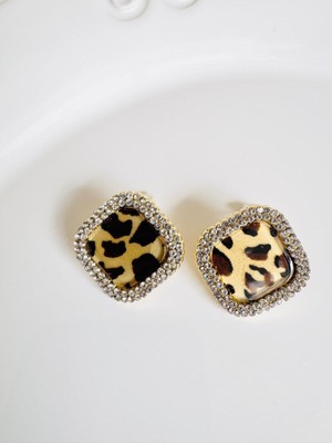 Devi Fashion Leopar Kare Zirkon Taşlı Küpe 2 cm