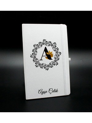 As Gift Kişiye Özel Taç Desenli Baş Harf ve Isim Baskılı Beyaz Defter